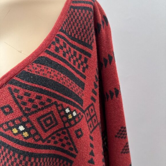 Tasha Polizzi Collection Aztec Southwestern Fringed Hem V-Neck Poncho Women OS - Picture 10 of 10